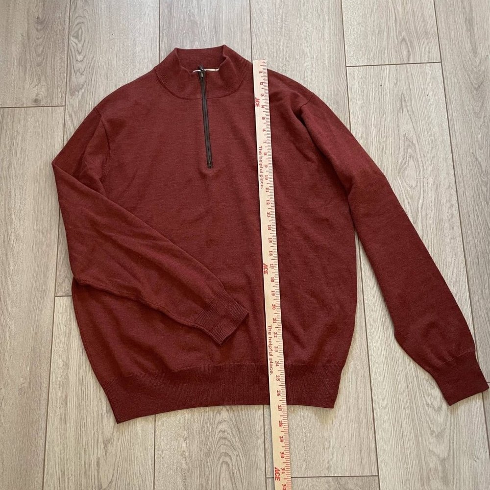 Peter Millar Merino Wool Quarter Zip Pullover Sweater Men L Orange-Red Mock Neck - Picture 2 of 11